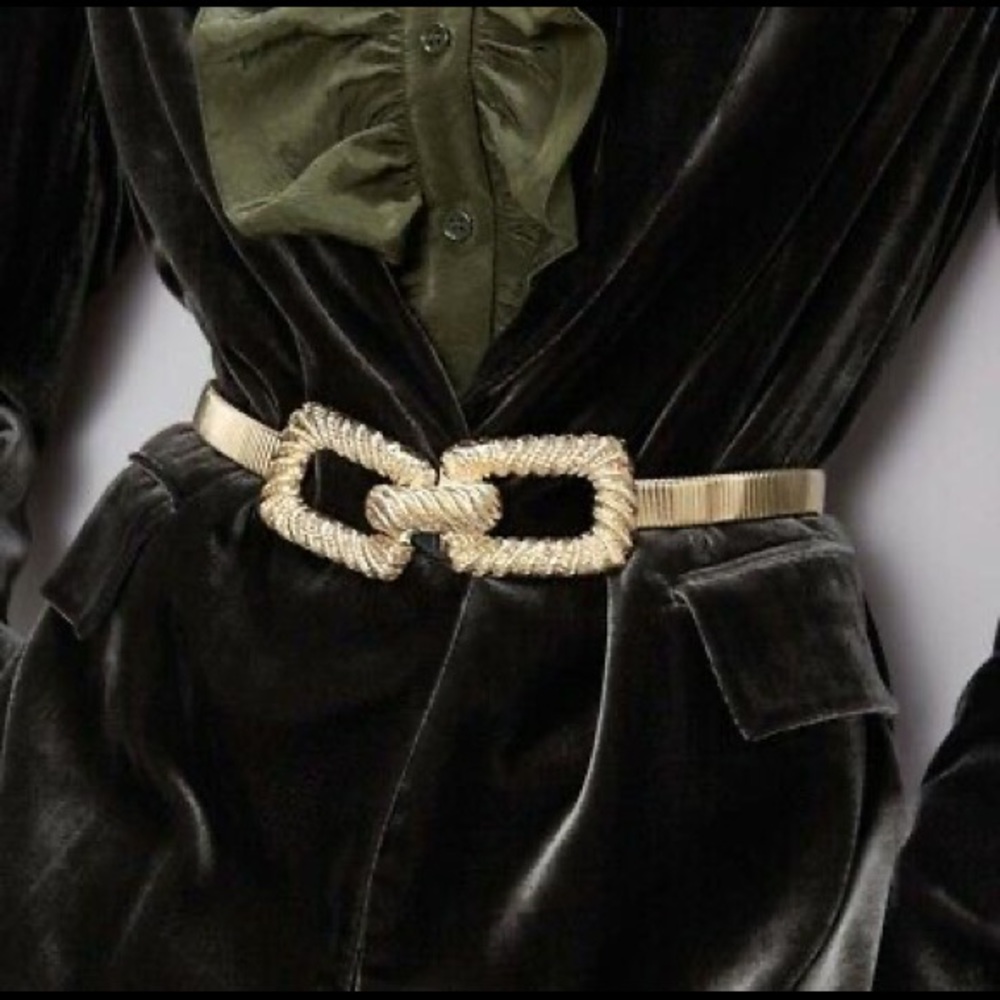 Zara Gold Belt with Square Buckle